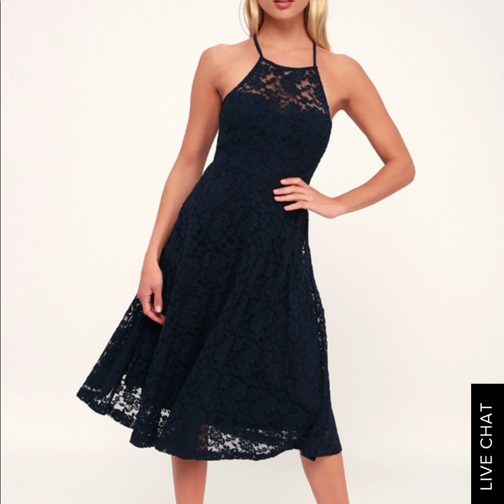 Lulus Blue Lace Midi Dress